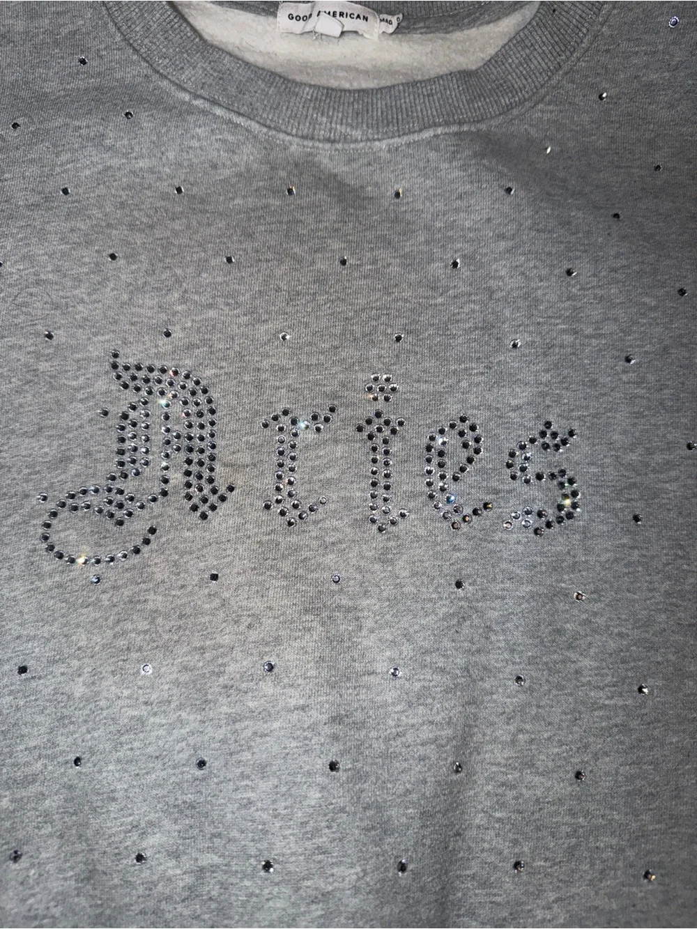 Good American Light Grey Crystal-Embellished Sweatshirt